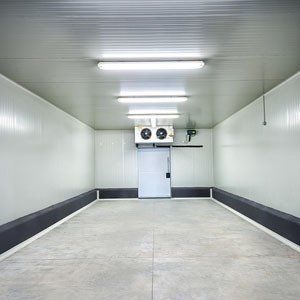 Empty storage in a meat processing factory. Big Industrial refrigerator or dryer for any kind of food, meat, fruit or vegetable. From -10 to -80 degrees celcius.See more images like this in:
