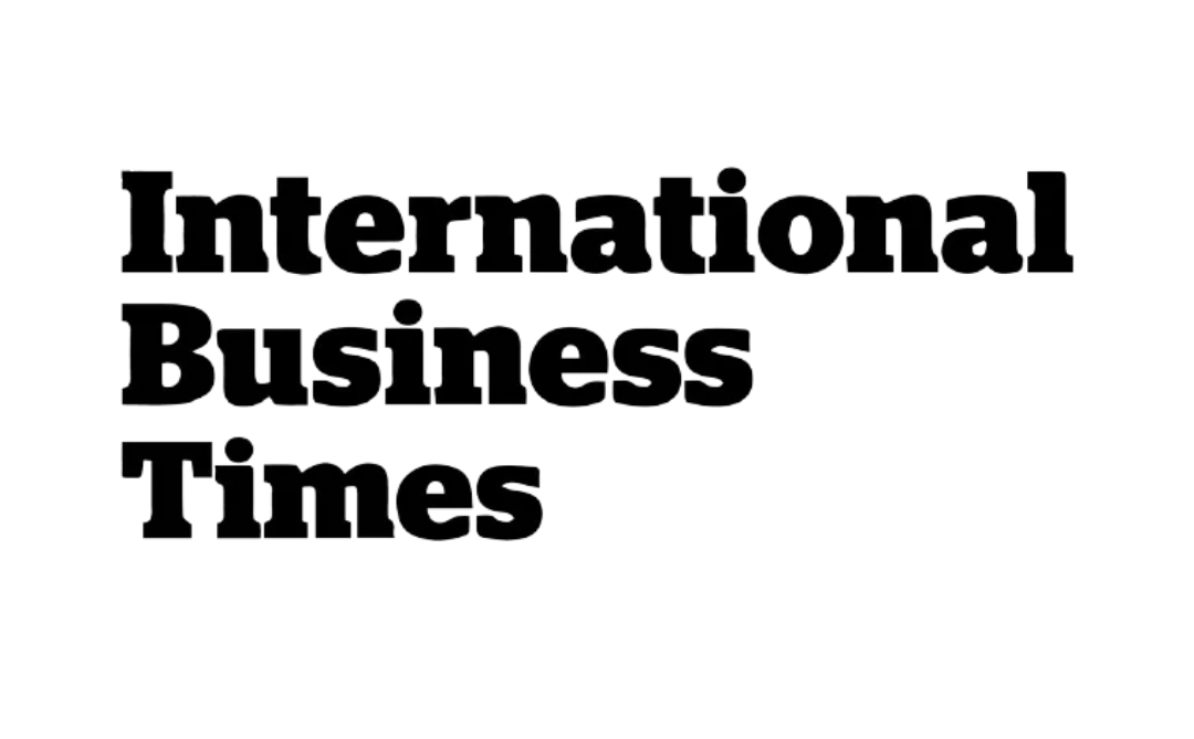 The logo for the international business times is black and white.