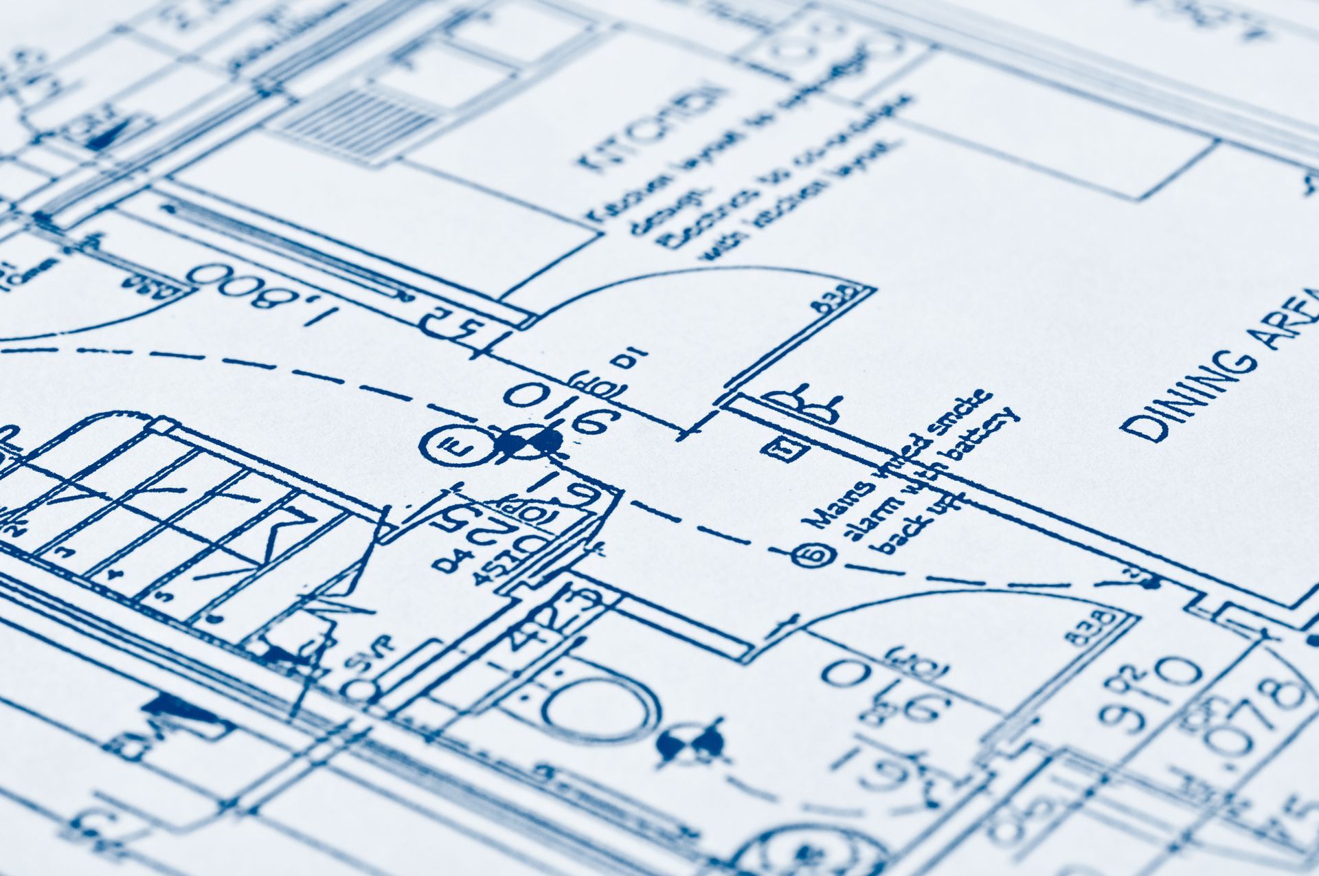 A blueprint of a building with the word dining visible