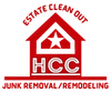 A red house logo with a white star and the text "ESTATE CLEAN OUT" and "HCC JUNK REMOVAL/REMODELING."