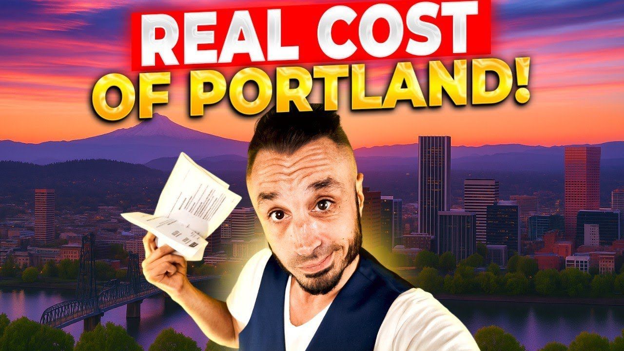 Man holding papers in front of Portland skyline, headline: 