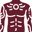 A silhouette of a man 's torso with tattoos on it.