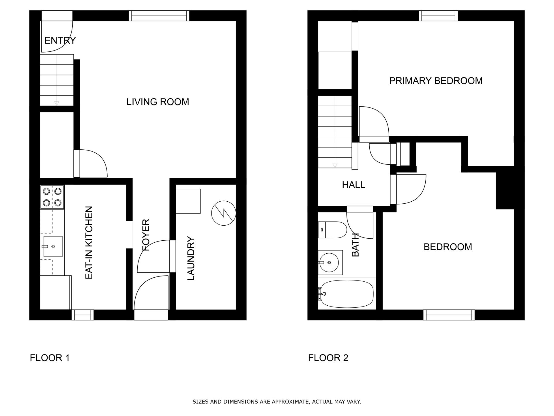 2 Bedroom / 1 Bath Townhome floorplan