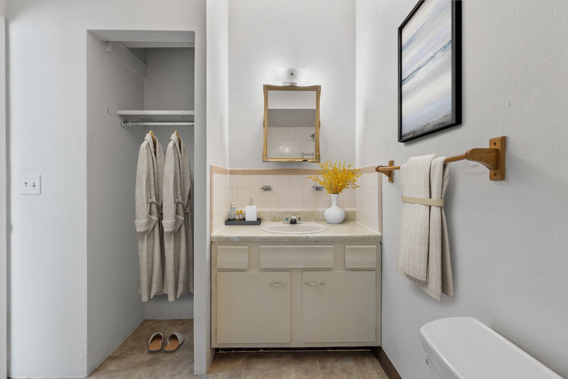 Updated bathroom with closet.