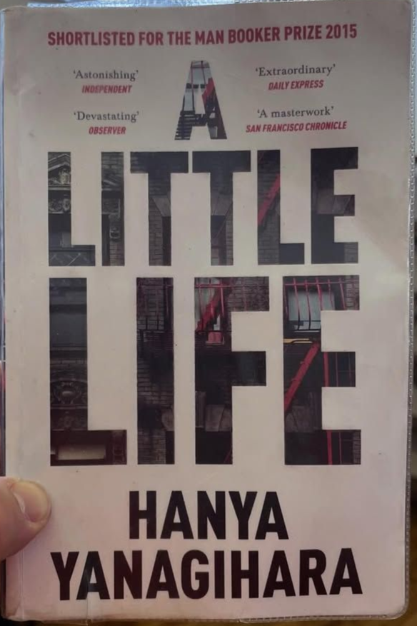 A person holds a book titled A Little Life by Hanya Yanagihara, which was shortlisted for the 2015 Man Booker Prize.