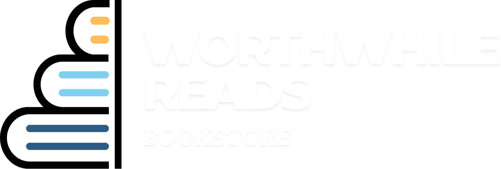 Logo for Worthwhile Reads showing a stack of three books next to a vertical line, with white text to the right.