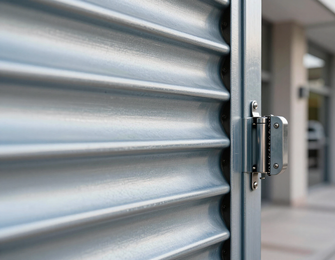 Detalle de cortina metálica de alta resistencia