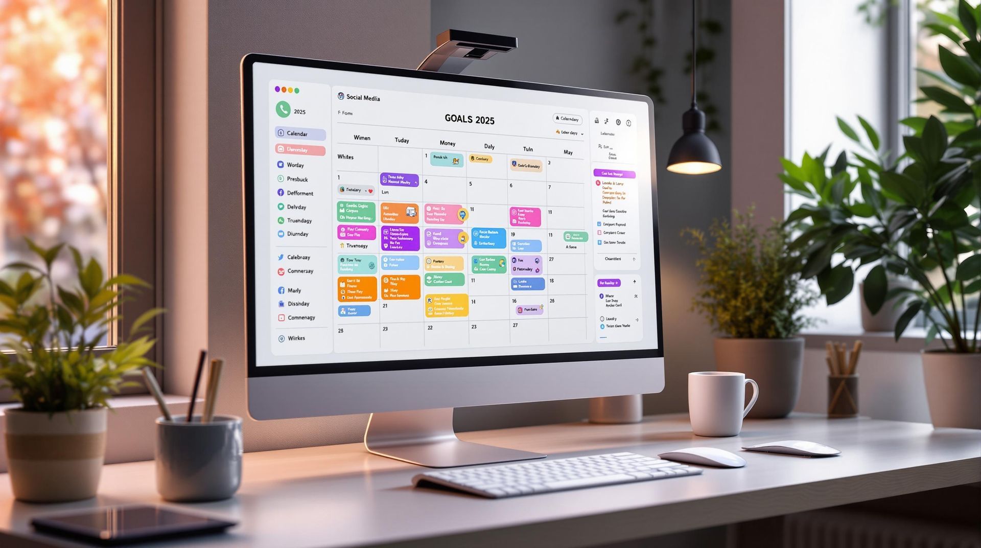 Picture of a calendar with social media posts on it