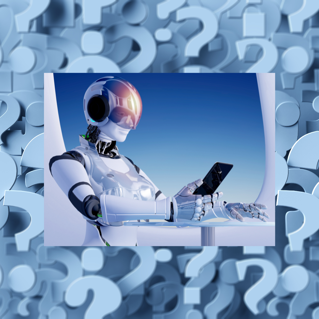 a robot looking at a cell phone