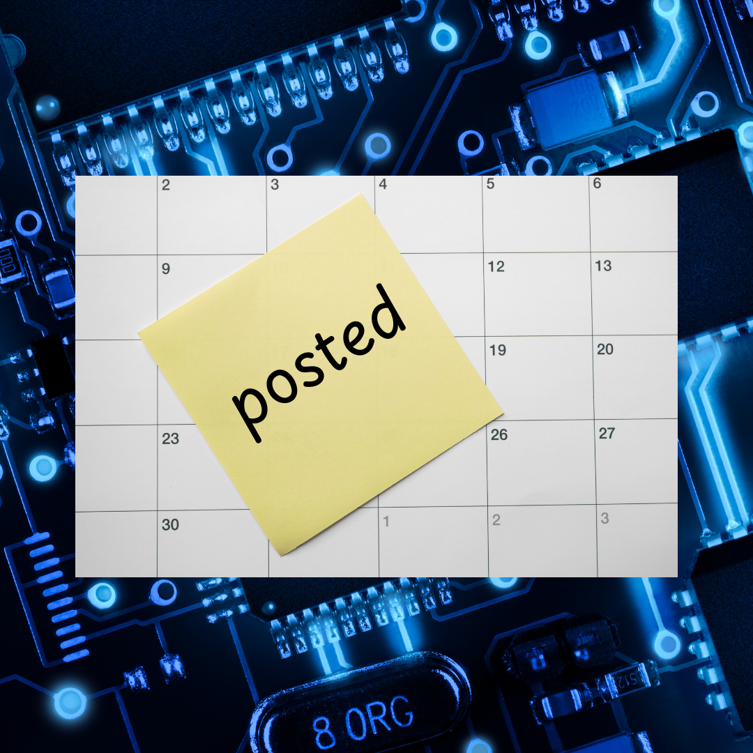 a calendar with a post it note on it that says posted