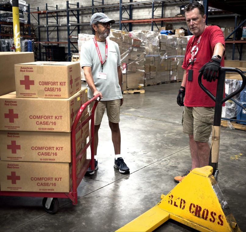 a picture of allen fetters in the american red cross warehouse