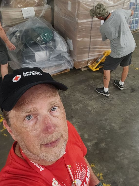 a selfie of allen fetters in the american red cross warehouse