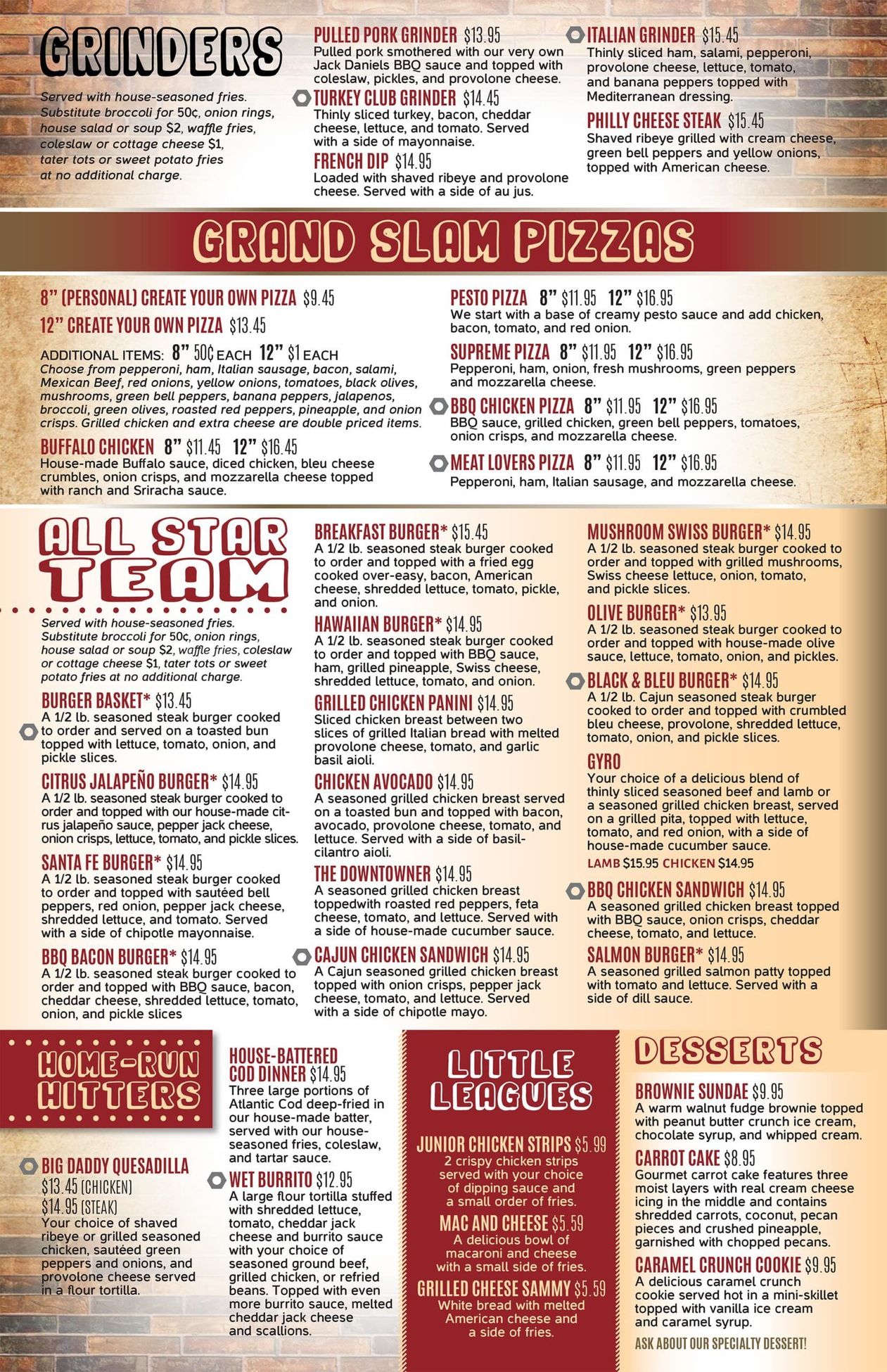 A menu for a restaurant called grinders