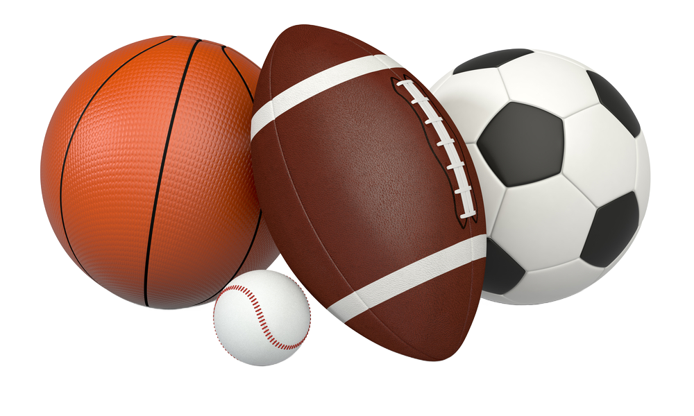 A basketball a football a baseball and a soccer ball on a white background