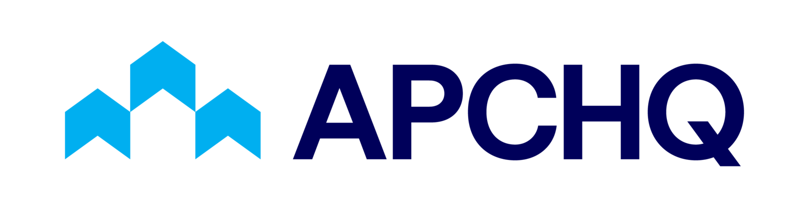 Le logo de l'APCHQ : trois formes géométriques bleues disposées en groupe à côté du texte bleu foncé « APCHQ ».