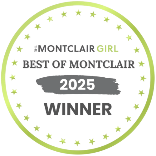 Montclair Girl Best of Montclair 2025 Winner badge. Green circle with stars, text, and gray paint stroke.