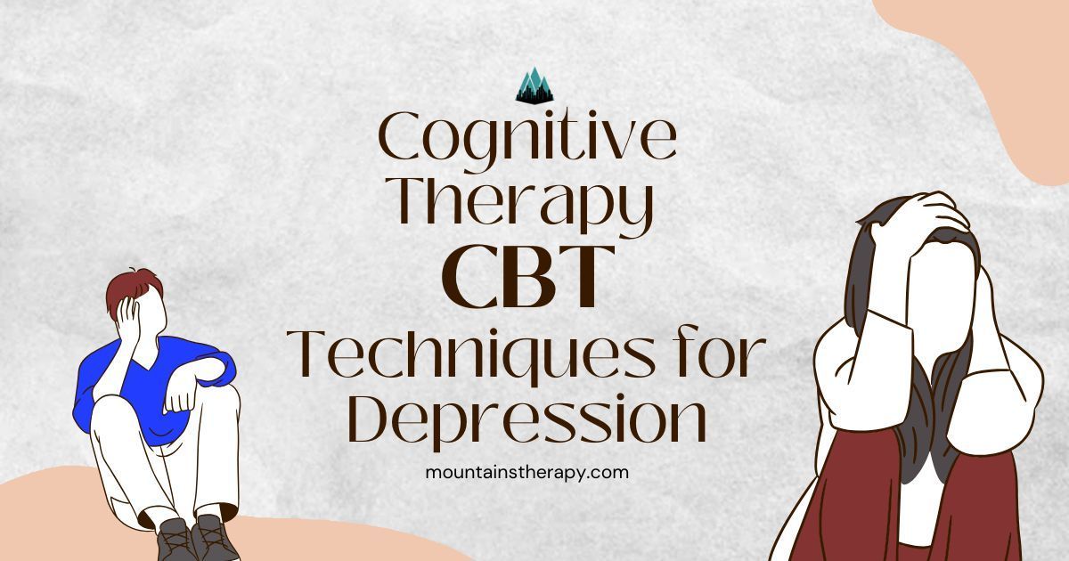 Therapist guiding client through cognitive therapy techniques for depression.