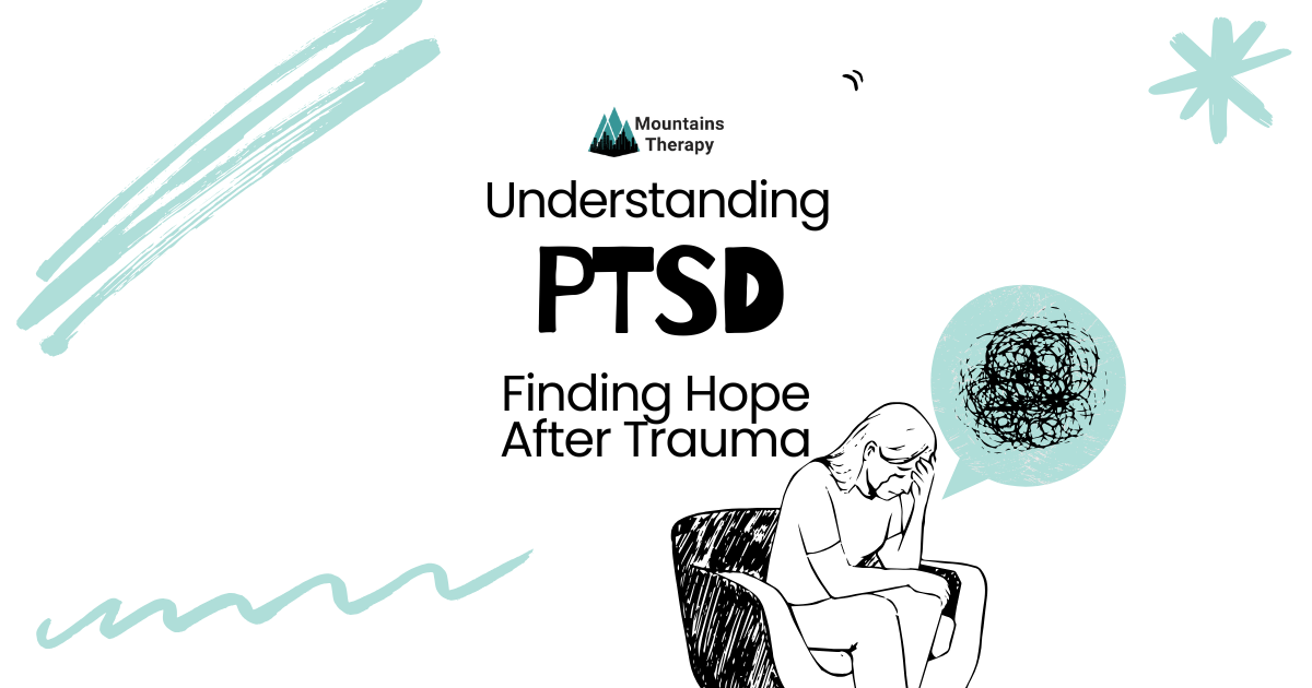 A person sits in a chair, a thought bubble above with a dark shape. 
