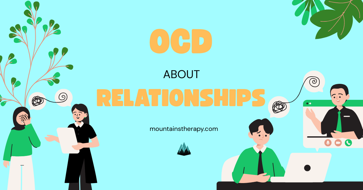 People with relationship OCD, light blue background with illustrations.