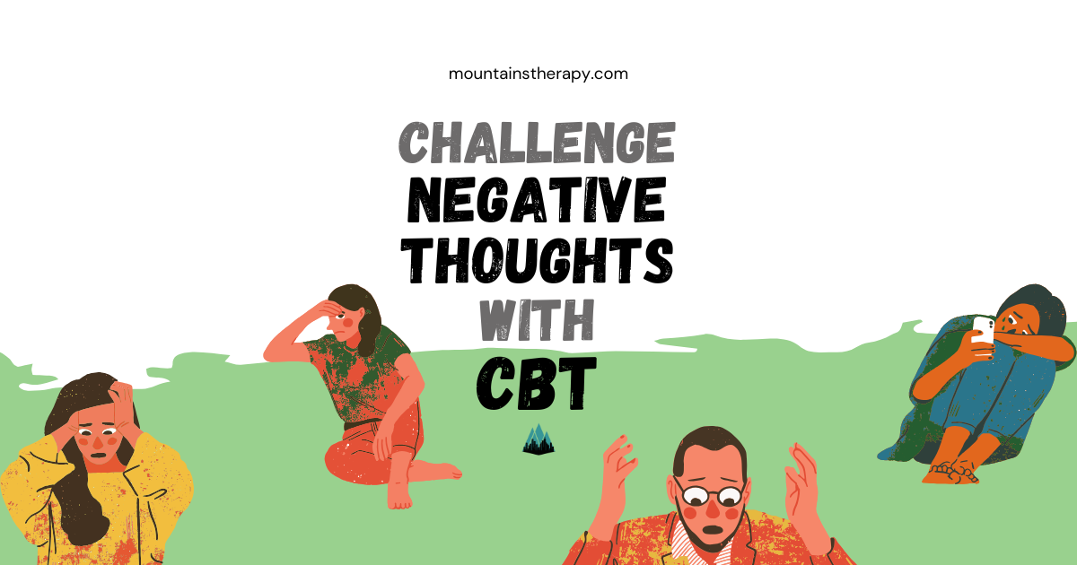 CBT therapist helping clients with negative thoughts.