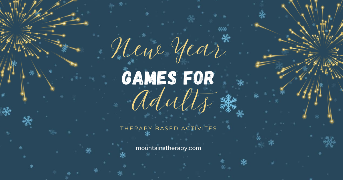 Dark blue background with gold fireworks and snowflakes; text says