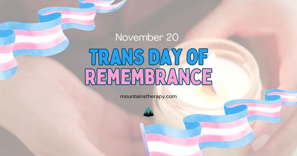 Trans Day of Remembrance graphic with candle, flags, and text.