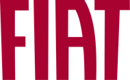 Scritta bianca “FIAT” su sfondo rosso, primo piano ritagliato del logo.