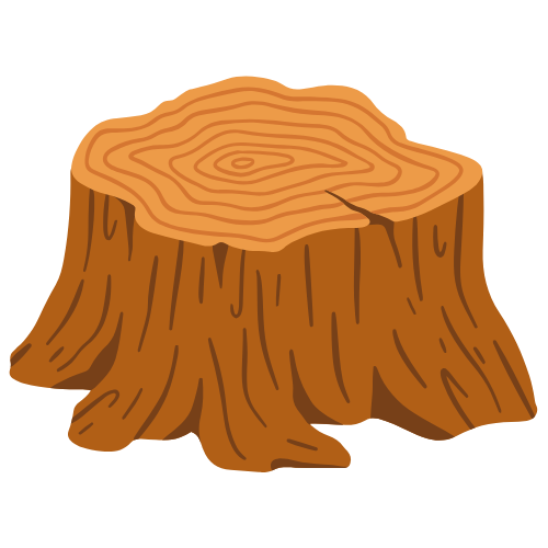 A cartoon illustration of a tree stump on a white background.