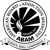 A black and white logo for the american board of addiction medicine.
