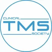 The logo for the clinical tms society is blue and white.