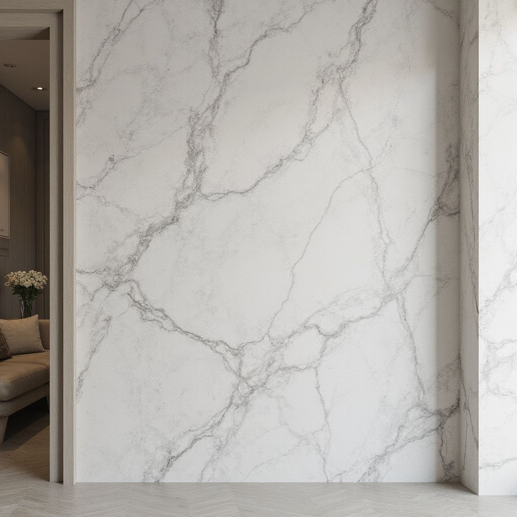 White marble wall with gray veining.