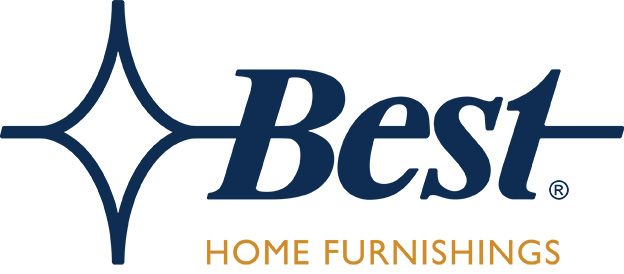 A logo for best home furnishings with a diamond in the middle
