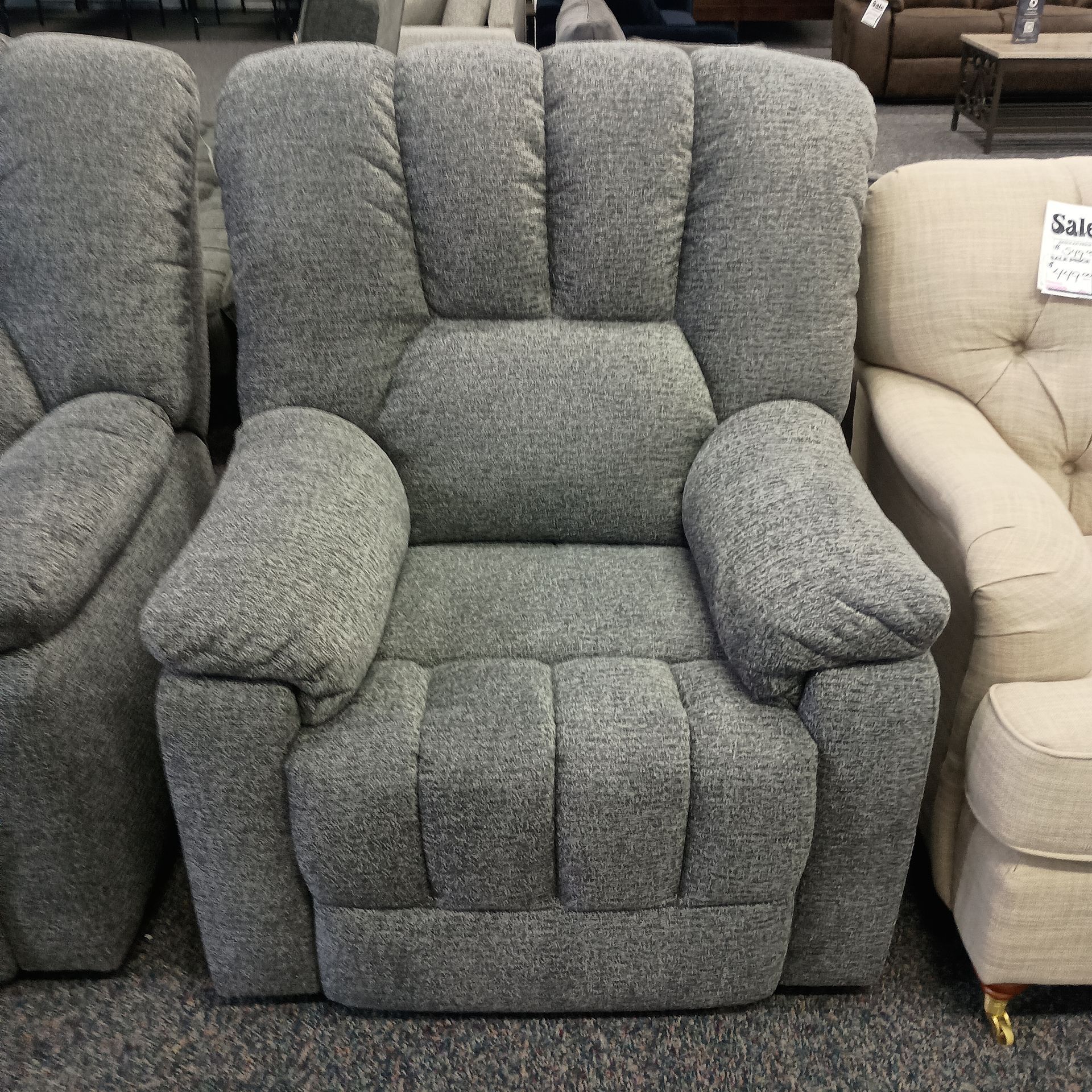 Gray upholstered recliner chair