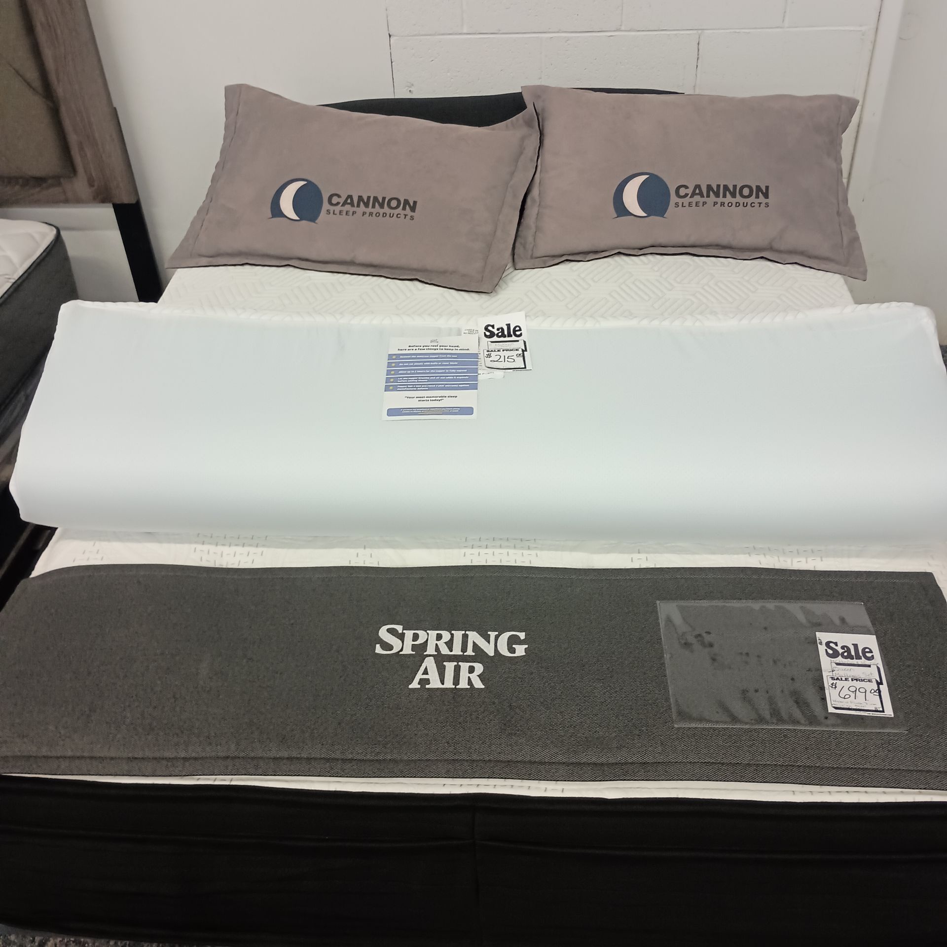 Mattress display with pillows and 