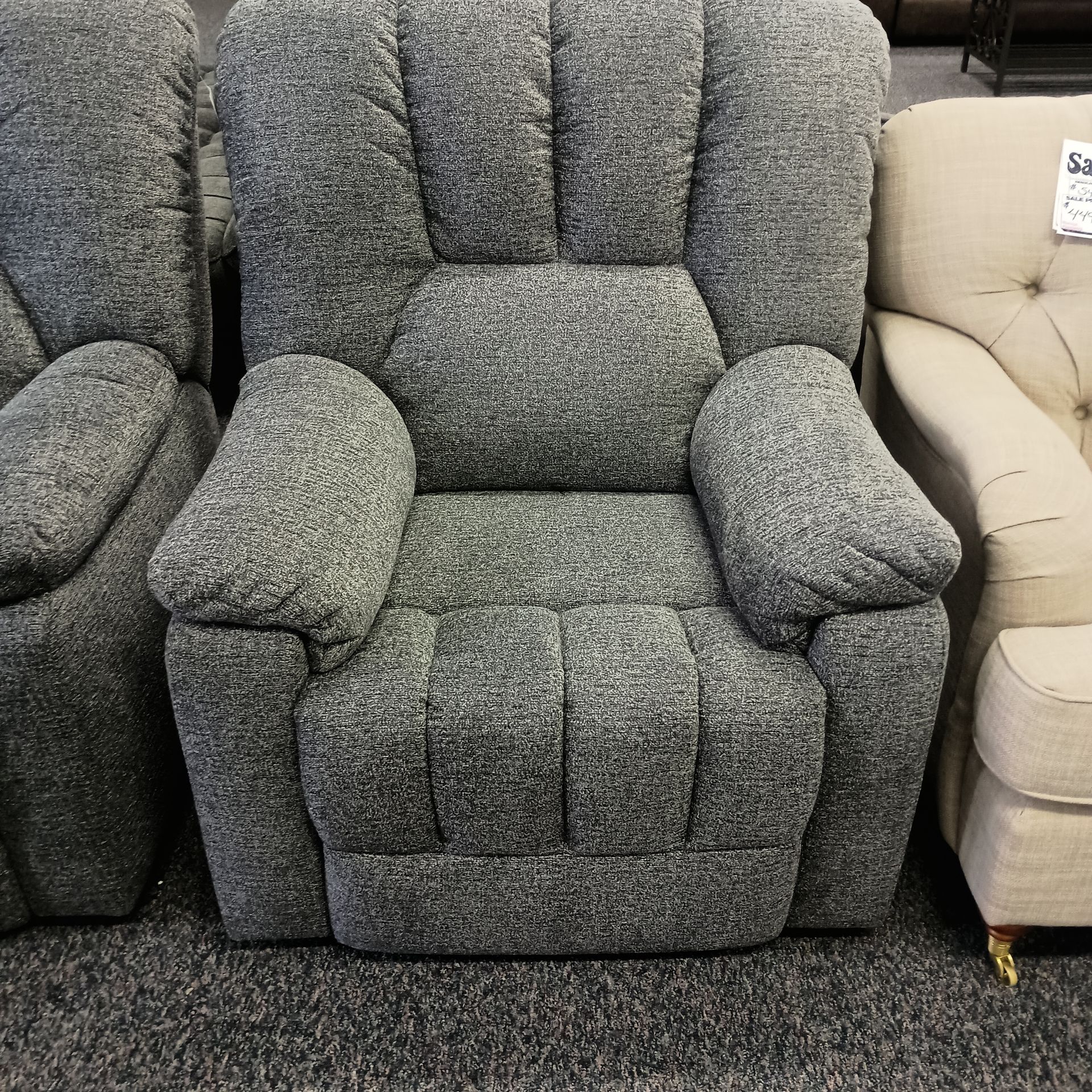 Gray upholstered recliner chair