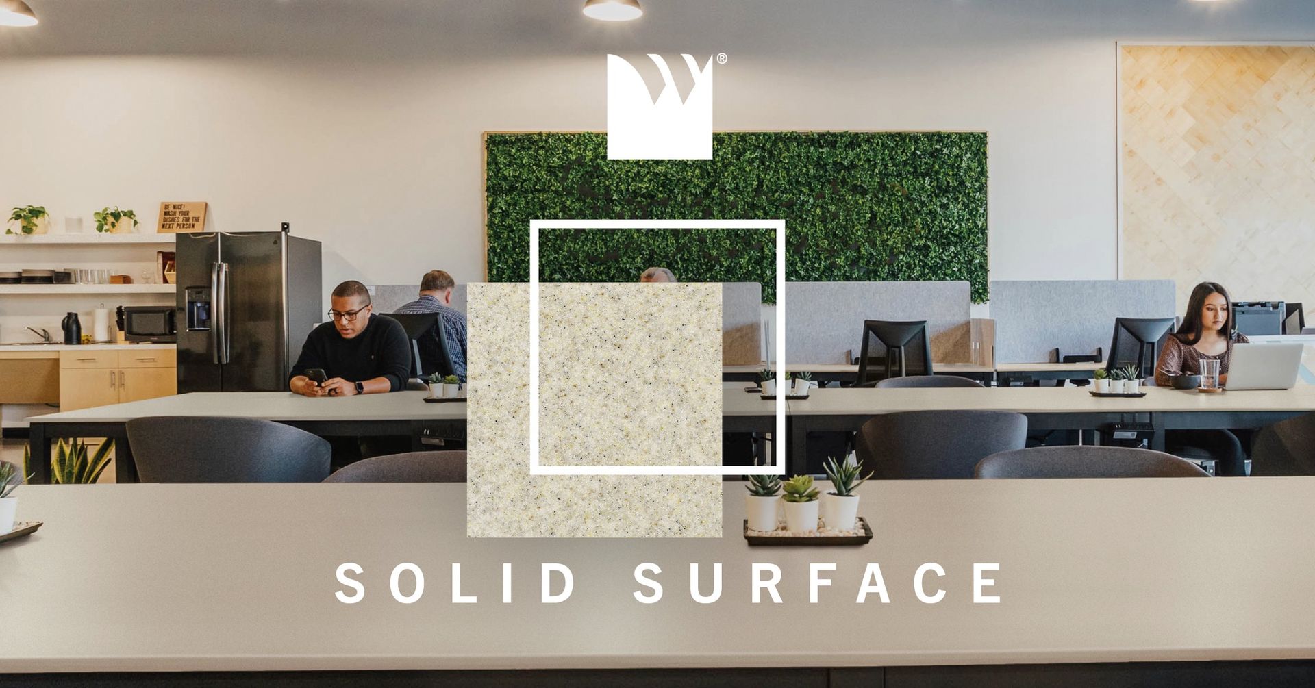 A picture of an office with the words solid surface on it