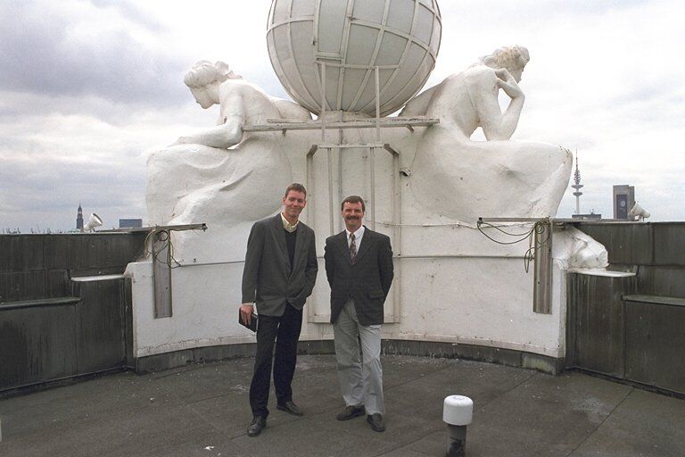 Authors Martijn Mulder (L) and Dirk Kloosterboer on top of the Atlantic Kempinsky