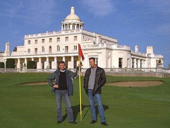 Dirk Kloosterboer (L) with Martijn Mulder at Stoke Park's 18th hole