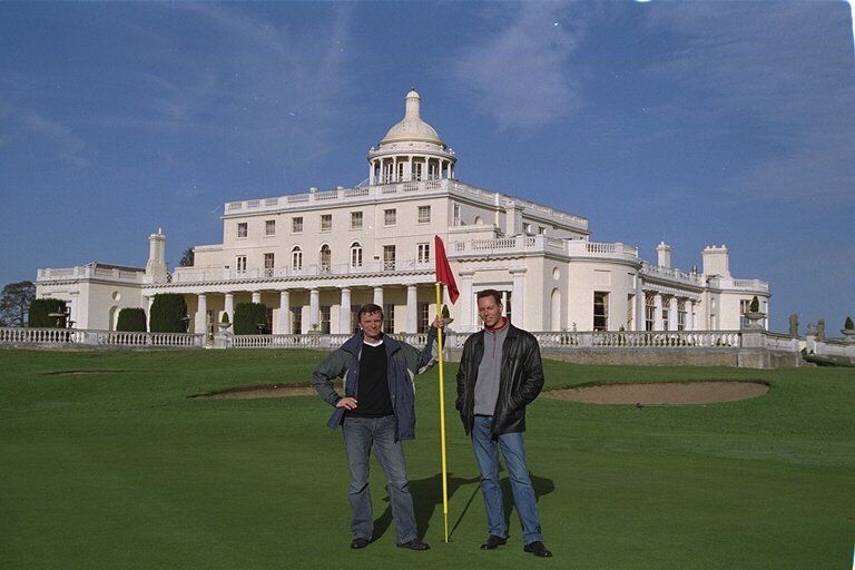 Authors Dirk Kloosterboer (L) and Martijn Mulder at Stoke Park's famous 18th hole