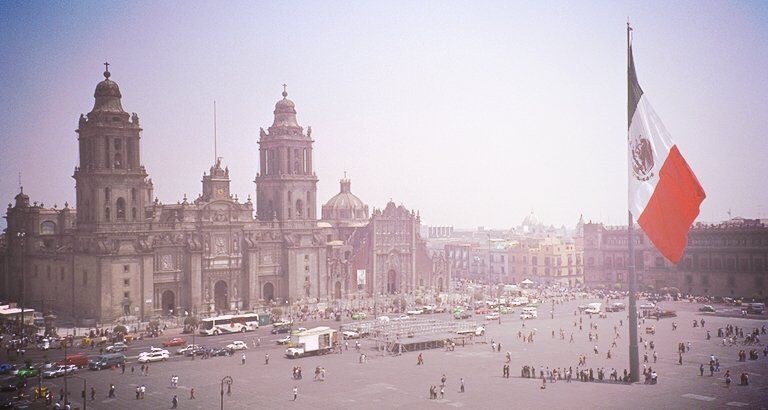 Mexico City's zocalo, or main square, where much of SPECTRE's pre-title action took place