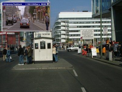 Checkpoint Charlie, the famous border crossing in Berlin featured in Octopussy (1983)