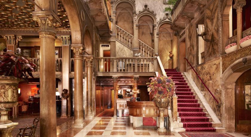 The beautiful marble lobby of the Hotel Danieli shows unmistakable signs of its rich past