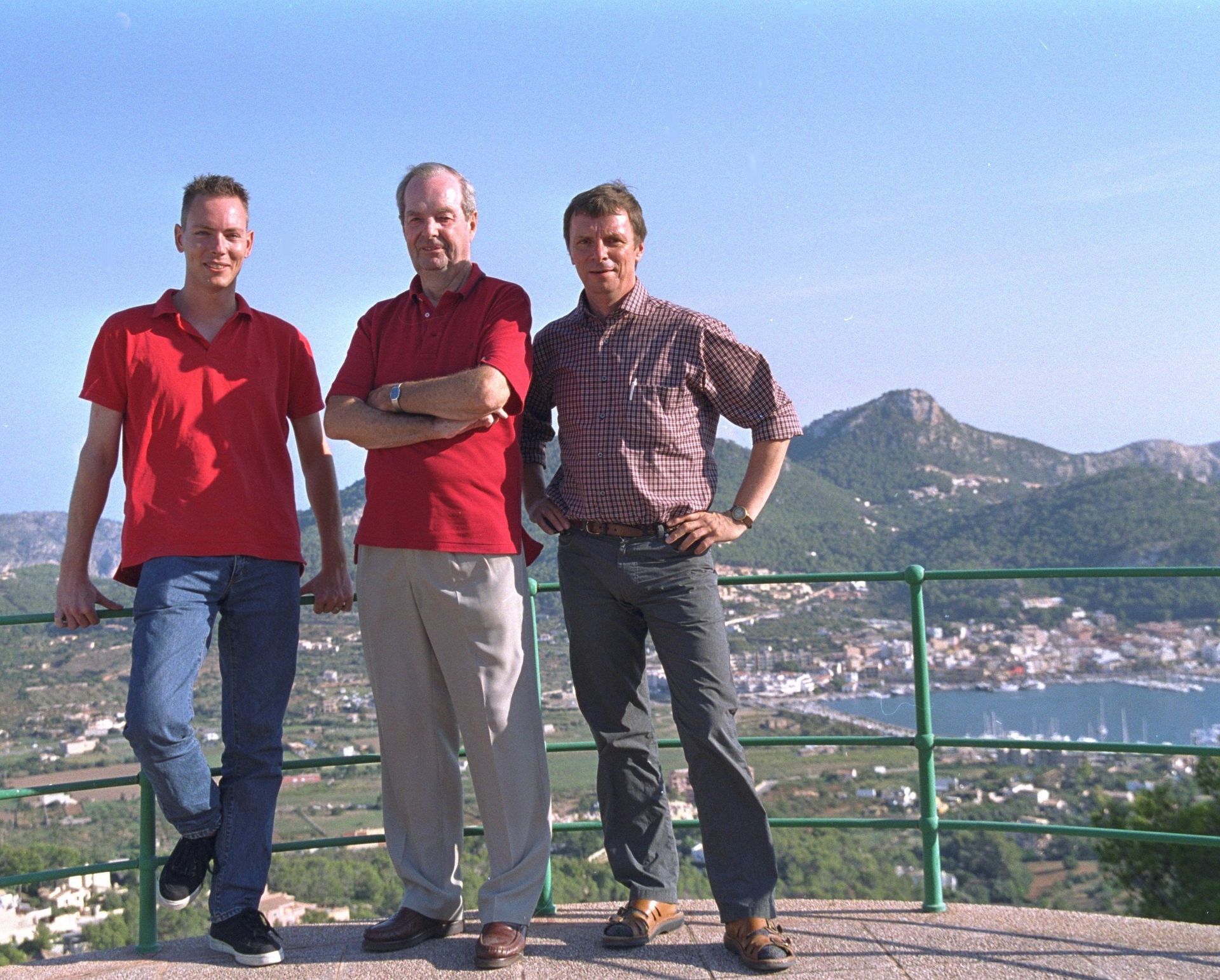 Me and Dirk (r) with Guy Hamilton at the latter's hillside villa in Mallorca