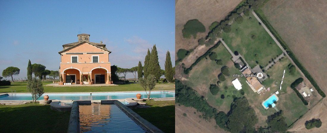 Villa di Fiorano as seen form the south, and from the sky