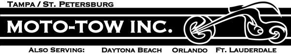 Logo for Moto-Tow Inc. with a motorcycle graphic and service locations listed.