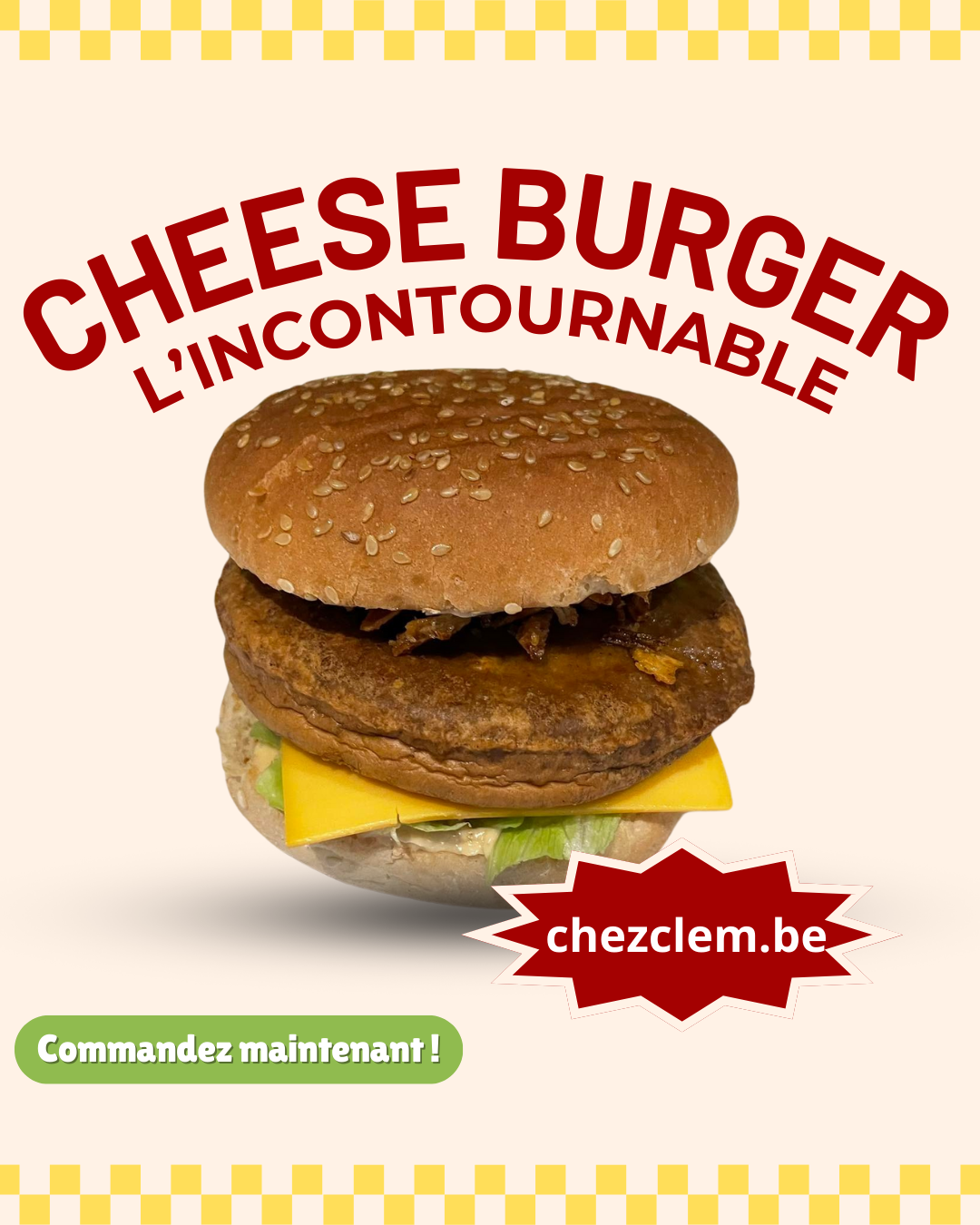 Cheese Burger végé à uccle - friterie chez clem - place de saint job