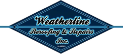 Weatherline Roofing & Repairs Inc. blue diamond logo with white script text