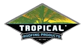 Tropical Roofing Products logo with green palm fronds over a black diamond shape