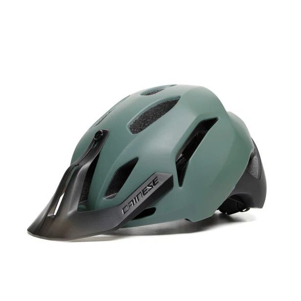 Un casco verde e nero con la scritta Dainese sopra