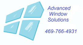 Logo for Advanced Window Solutions: blue window panes forming a logo, text in blue: company name and phone number.